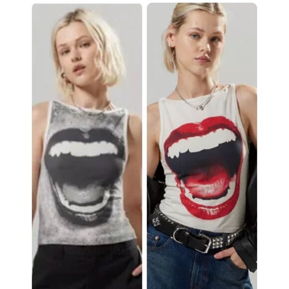 NEW Urban Outfitters SILENCE + NOISE Mercedes Lips Graphic Tank Top - Picture 1 of 13